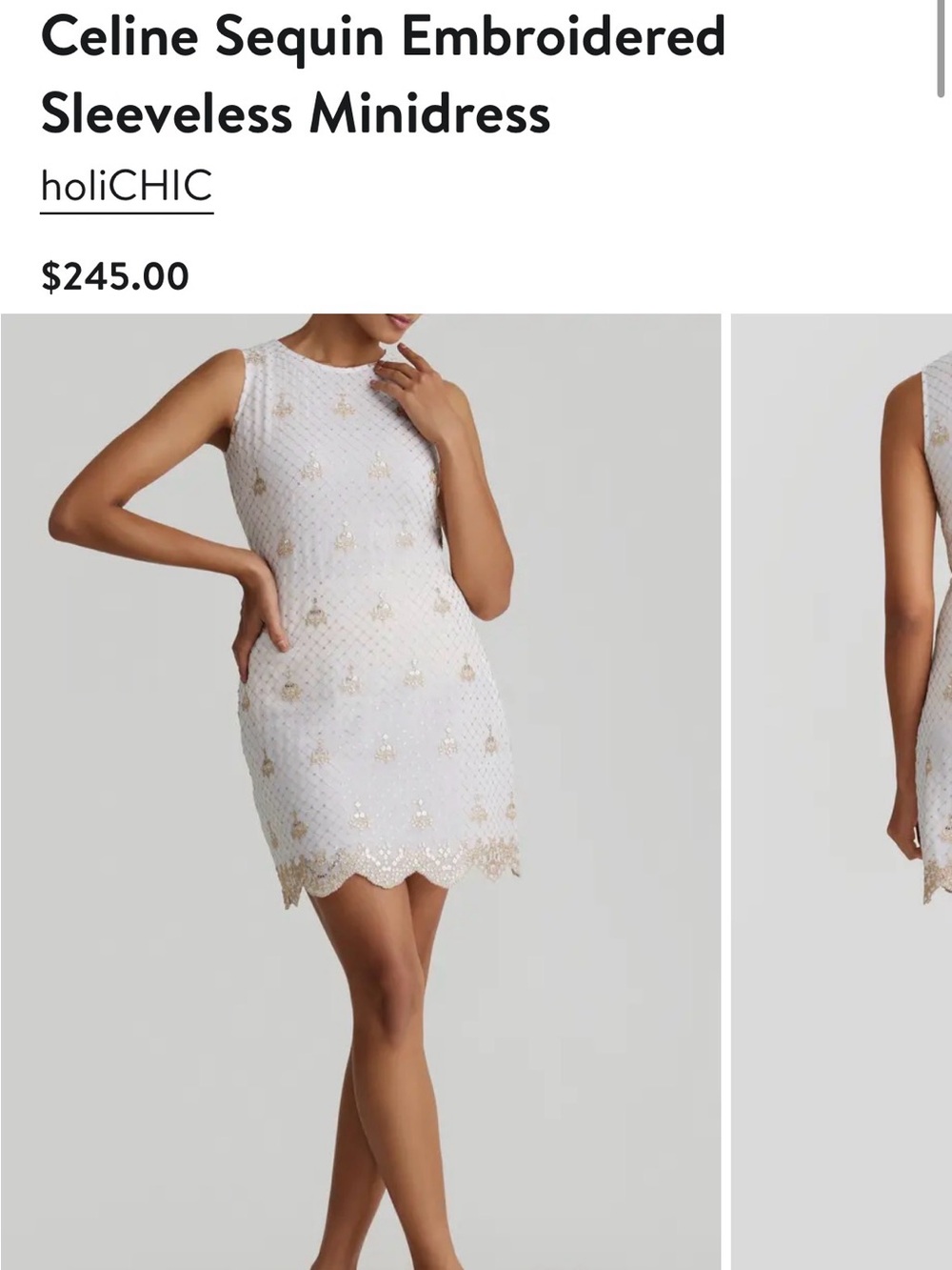 Celine White Sequin-Embroidered Sleeveless Minidress